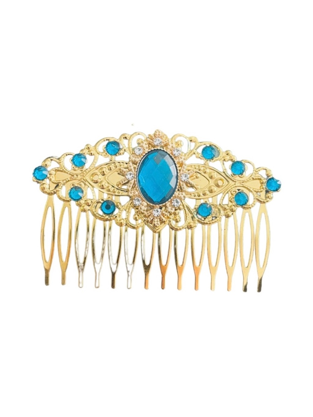 Gold Hair Comb with Blue Crystal Gem Accents3.0”FINAL PRICE DROP